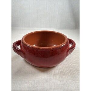Vintage De Silva Italy Red Terracotta Soup Bowl Two-Handled Clay Baker Casserole